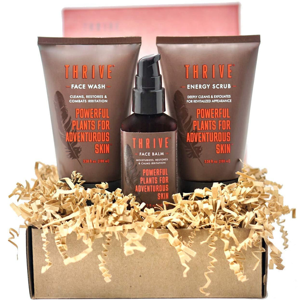 [Australia] - THRIVE Natural Deep Clean Skincare Kit for Men & Women (3 Piece) – Gift Set with Natural Face Scrub, Wash & Moisturizing Face Lotion – Organic & Natural Ingredients – Made in USA, Vegan & Cruelty Free Set 4 