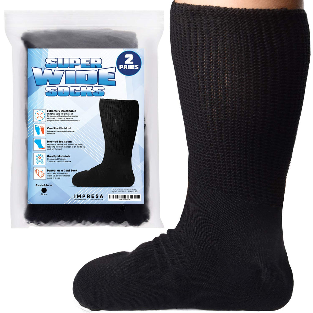 [Australia] - 2 Pairs of Impresa Extra Width Socks for Lymphedema - Bariatric Sock - Oversized Sock Stretches up to 30'' Over Calf for Swollen Feet And Mens and Womens Legs - One Size Unisex 