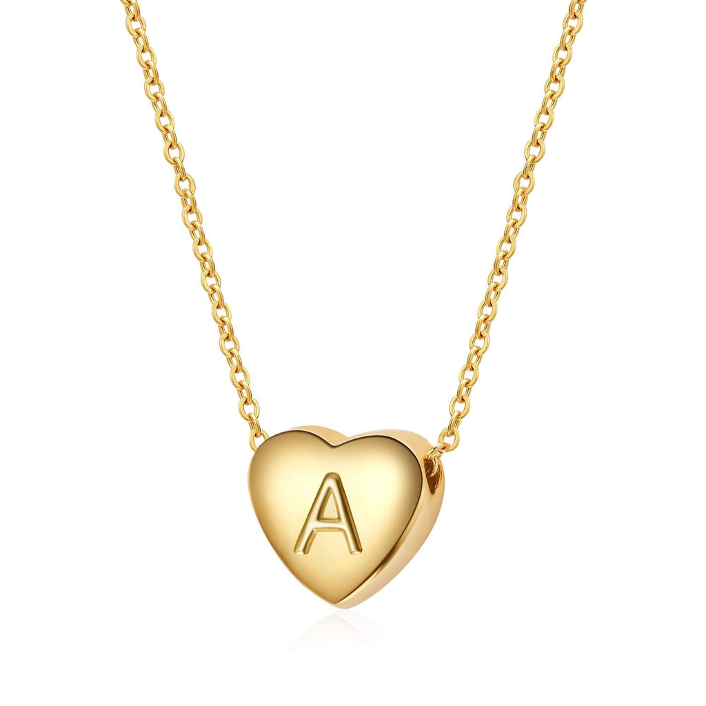 [Australia] - SANNYRA Dainty Initial Necklace 14K Gold White Gold Rose Gold Plated Letters A-Z 26 Alphabet Heart Pendant Necklace for Women，Valentine's Day Gifts A-Gold 