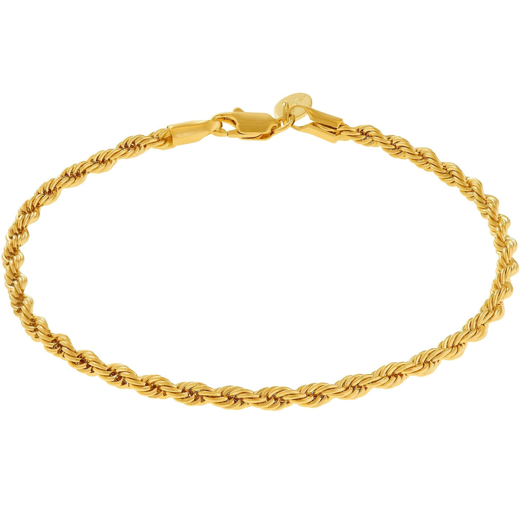 [Australia] - Lifetime Jewelry 4mm Rope Chain Anklet for Women & Men 24k Gold Plated Bracelet 11.0 Inches 