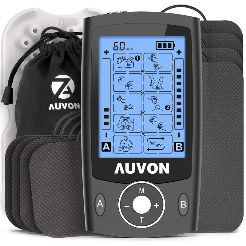 [Australia] - AUVON Dual Channel TENS Unit Muscle Stimulator with 20 Modes, Rechargeable TENS Machine for Back/Neck/Lower Back/Leg/Muscle Pain Relief, with 4pcs 2" and 4pcs 2"x4" Electrode Pads (Black) 