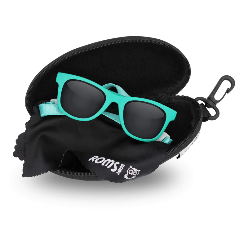 [Australia] - Baby Sunglasses with Strap - 400 UV Protection Polarized Lenses - Unisex Toddler/Kid. Shatterproof W/Soft Pouch and Hard Case - Ages 6 mos. to 3 years - Turquoise 