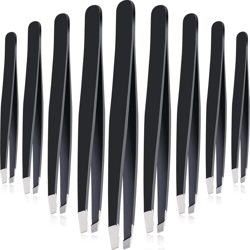 [Australia] - 12 Pieces Slant Tweezers Stainless Steel Slant Tip Tweezers Precision Facial Hair Tweezers Eyebrow Tweezers for Men and Women (Black) Black 