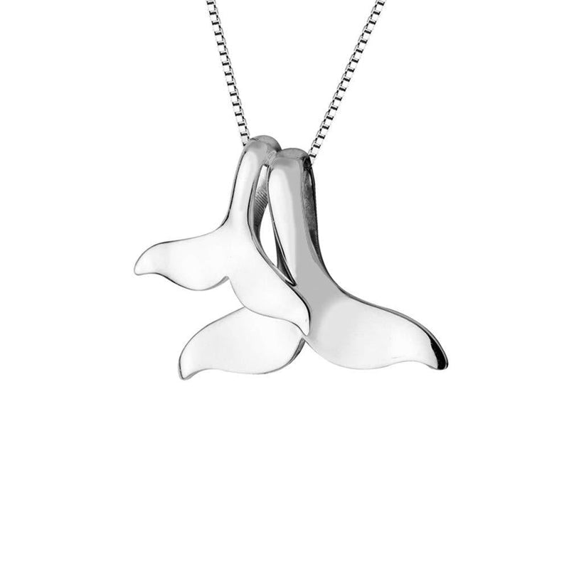 [Australia] - Sterling Silver Necklace with Double Mermaid Tail Pendants for Women Girls Men Delicate Personalized Polished Fish Whale Tail Pendant Dangling 18" Chain Fashion Jewelry 