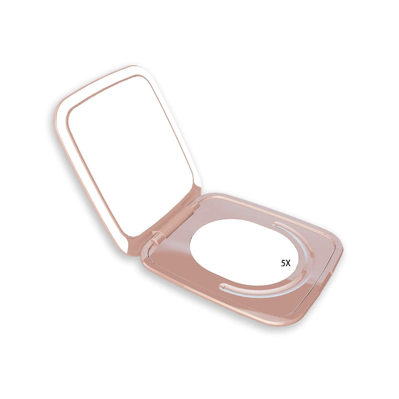[Australia] - Mirrex Lighted Makeup Mirror - Portable 5x Magnification Vanity Mirror With LED Lights - Travel Light Up Beauty Mirrors For Make Up - Natural Light, Adjustable Brightness Cosmetic Magnifying Mirror Rose Gold 
