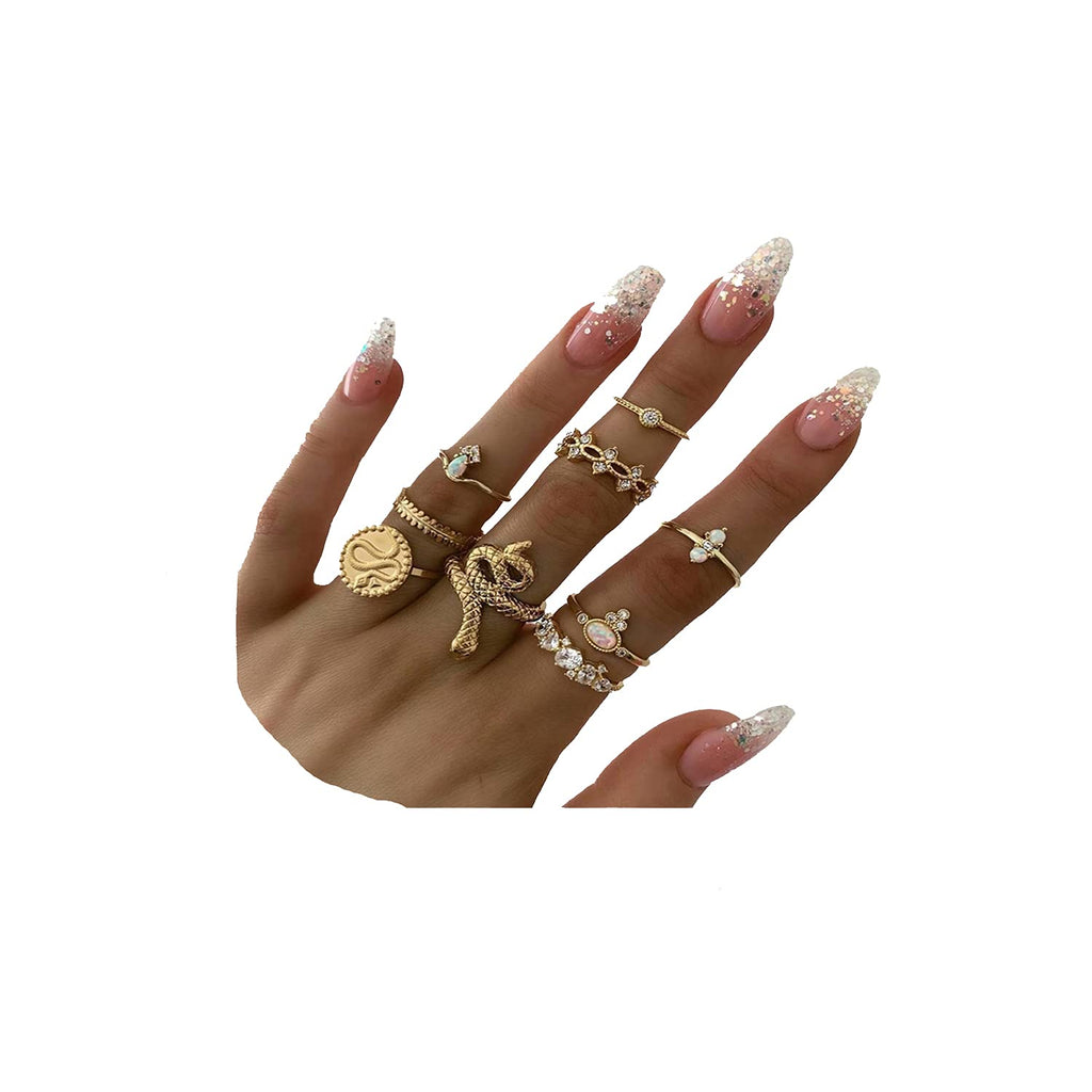 [Australia] - CSIYAN 9-15 Pieces Stackable Knuckle Ring Set,Boho Vintage Crystal Stacking Midi Finger Rings for Women Teen Girls Fashion Multiple Rings Pack Size 5-10 A:9pcs gold 