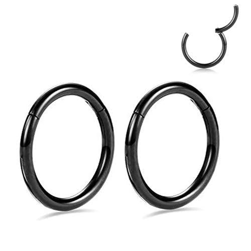 [Australia] - GAGABODY 2 Pcs Nose Rings 20G 18G 16G 14G 12G 10G 8G Surgical Steel Piercing Rings for Nose Septum Cartilage Helix Tragus Conch Rook Daith Lobe from 5mm to 16mm Seamless Hoop Unisex Hinged Earrings Black 12G-1/2"(12mm) 
