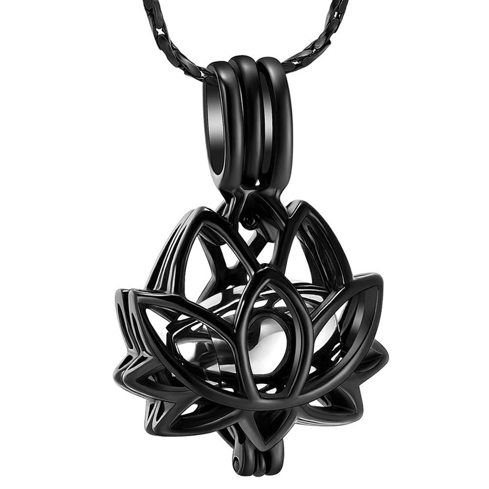 [Australia] - Imrsanl Cremation Jewelry for Ashes - Lotus Flower Ashes Pendant Necklace with Mini Keepsake Urn Memorial Ash Jewelry Black 