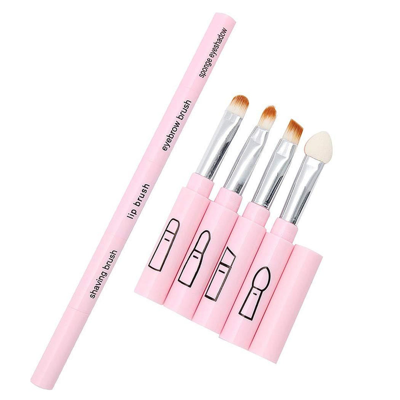 [Australia] - SIPLIV Multi-function 4 in 1 Makeup Brushes with Cap Sponge Eyebrow Brush Lip Brush Shaving Brush Eye Shadow Brush Travel Makeup Brushes, Pink 