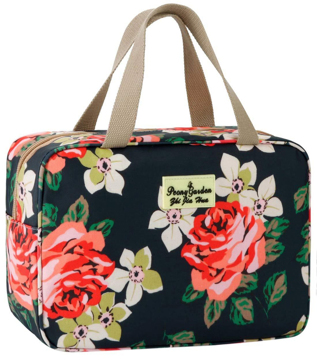 [Australia] - Toiletry Bag for Women Cosmetic Travel Bag Floral Cosmetic Case Large Travel Toiletry Bag for Girls Make Up Bag Navy Blue Brush Bags Reusable Toiletry Bag 