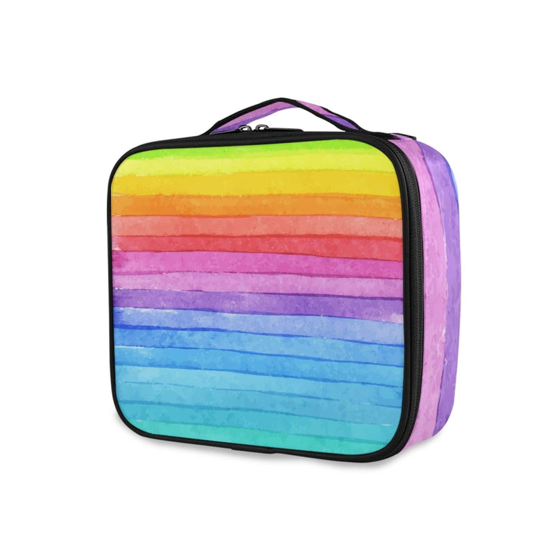 [Australia] - ATONO Bright Colors Rainbow Striped Portable Makeup Bags Professional Cosmetic Toiletry Travel Box Organizer Compartments Case Multifunction Storage Waterproof Adjustable Dividers for Girls&Women 