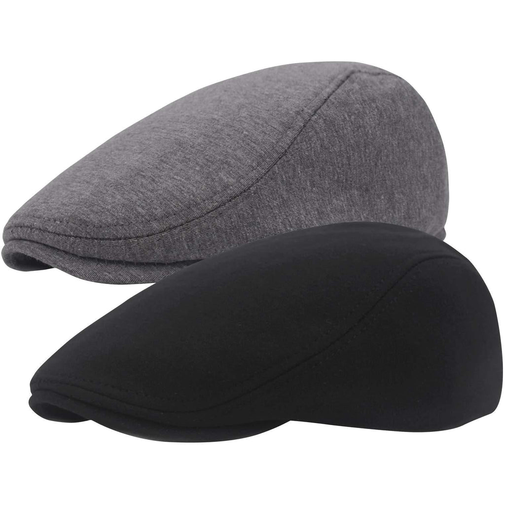 [Australia] - 2 Pack Newsboy Hats for Men, Cotton Flat Ivy Gatsby Driving Hat Cap Black&dark Gray 