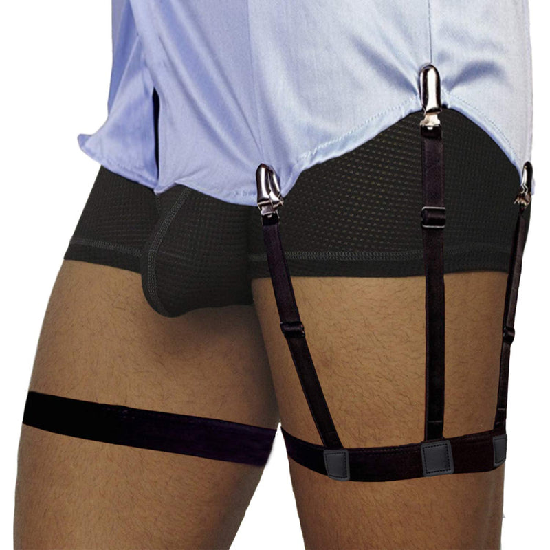 [Australia] - Mens Shirt Stays Military Adjustable Elastic Garter Straps Sock Non-slip Clamps 6-black 