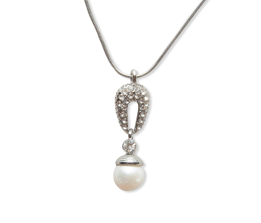 [Australia] - SPENCER BROOKES Women Freshwater Cultured AA+ Pearl & Diamante Drop Pendant Necklace & Drop Diamante Pearl Earrings Set 