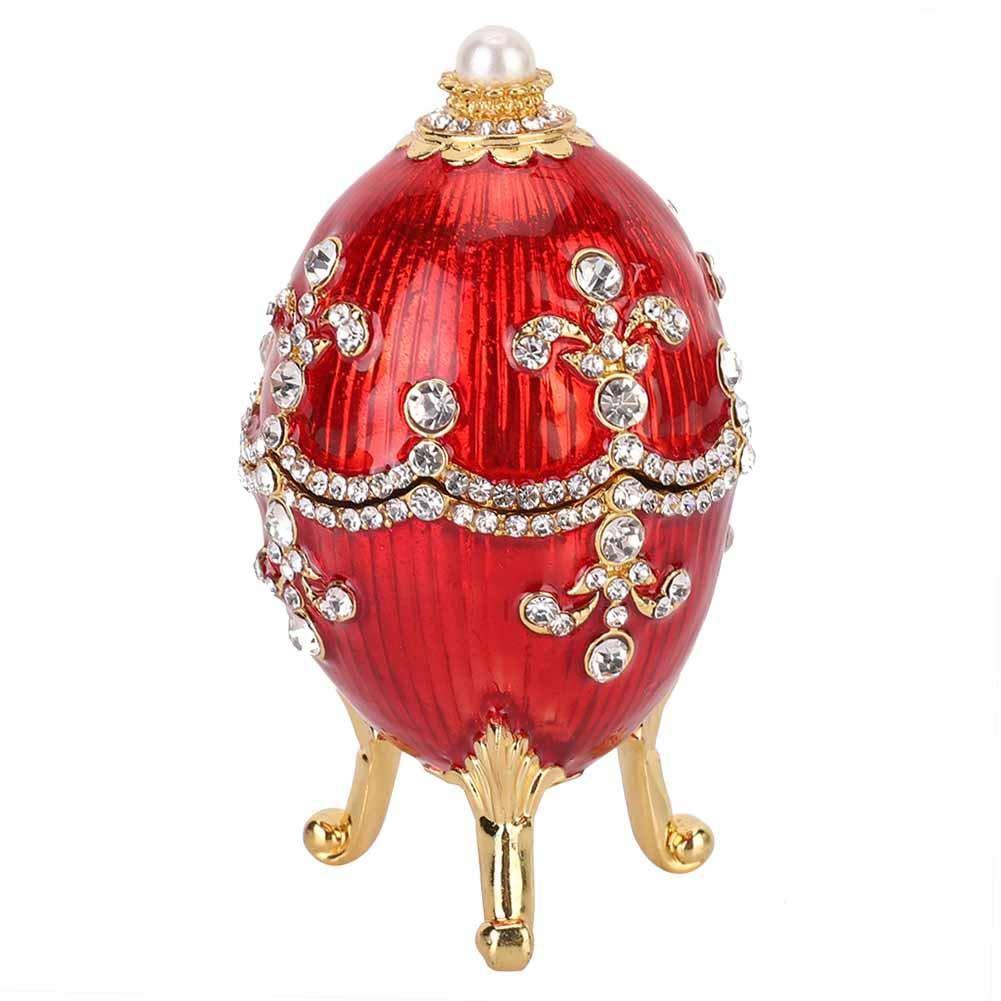 [Australia] - HEEPDD Hand Painted Enameled Faberge Egg Shiny Diamonds Easter Egg Trinket Box for Necklace Bracelet Ring Home Desktop Decor Gifts Easter Day Collectible 