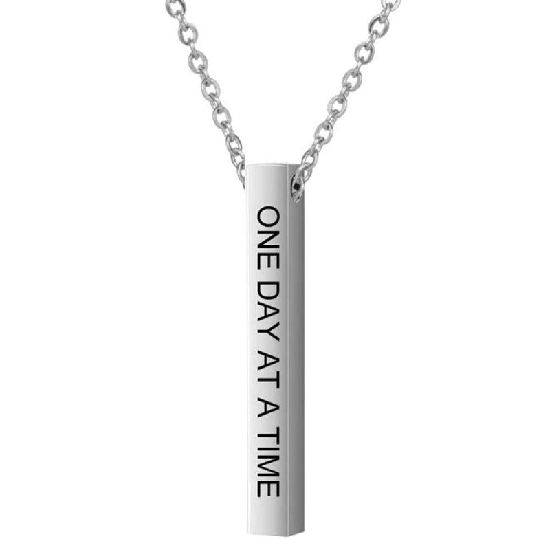 [Australia] - Stainless Steel Vertical Long Bar Inspiration Encouragement Mantra Collar Charm Pendant Satement Necklace One Day at a Time 