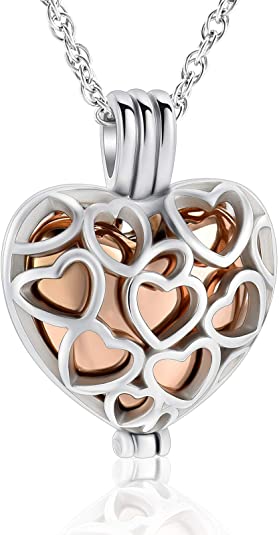 [Australia] - Imrsanl Cremation Jewelry Urn Necklaces for Ashes Pendant with Hollow Ball Keepsake Urns Memorial Lockets Jewelry for Ashes Heart-Rose Gold 