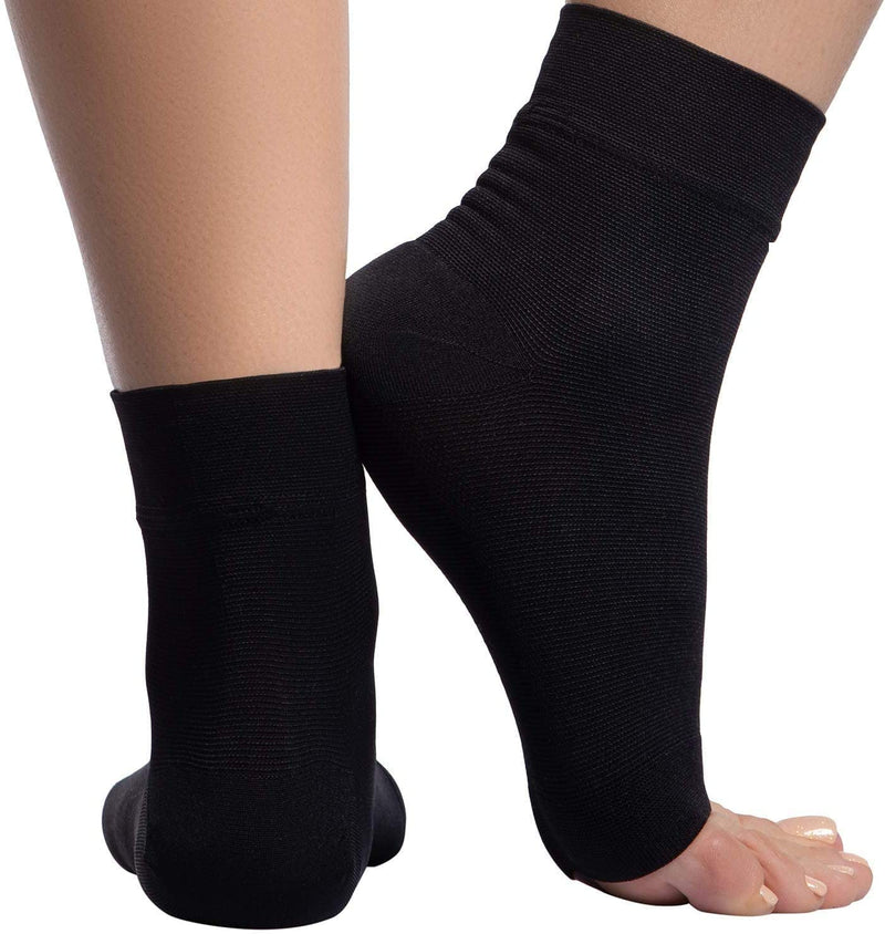 [Australia] - Ankle Compression Sleeve - 20-30mmhg Open Toe Сompression Socks for Swelling, Plantar Fasciitis, Sprain, Neuropathy - Nano Brace for Women and Men Black Medium 