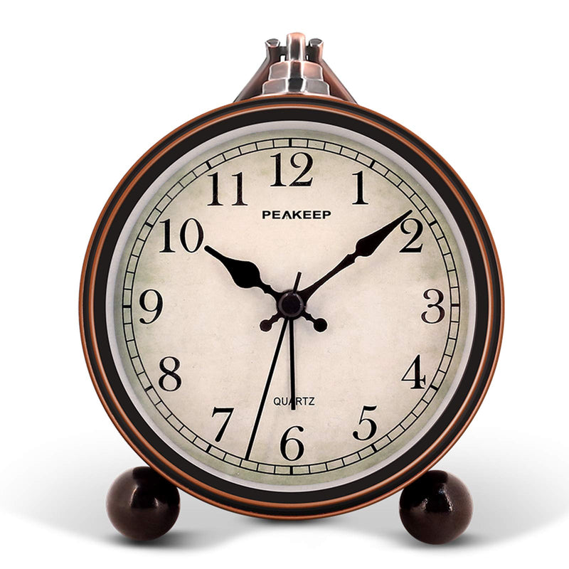 [Australia] - Peakeep 4" Battery Operated Antique Retro Analog Alarm Clock, Small Silent Bedside Desk Gift Clock Black 