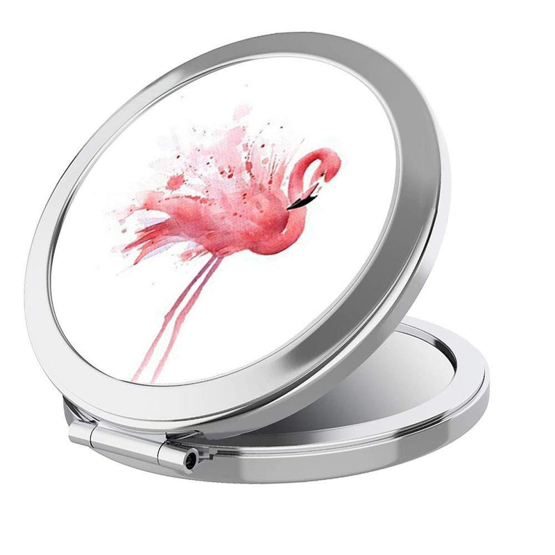 [Australia] - IMLONE Portable Travel Makeup Mirror Round Sliver 2X Magnification Women Girl Gift Folding Compact Mirror Perfect for Purses/Travel -Beauty Flamingo Pink Flamingo 
