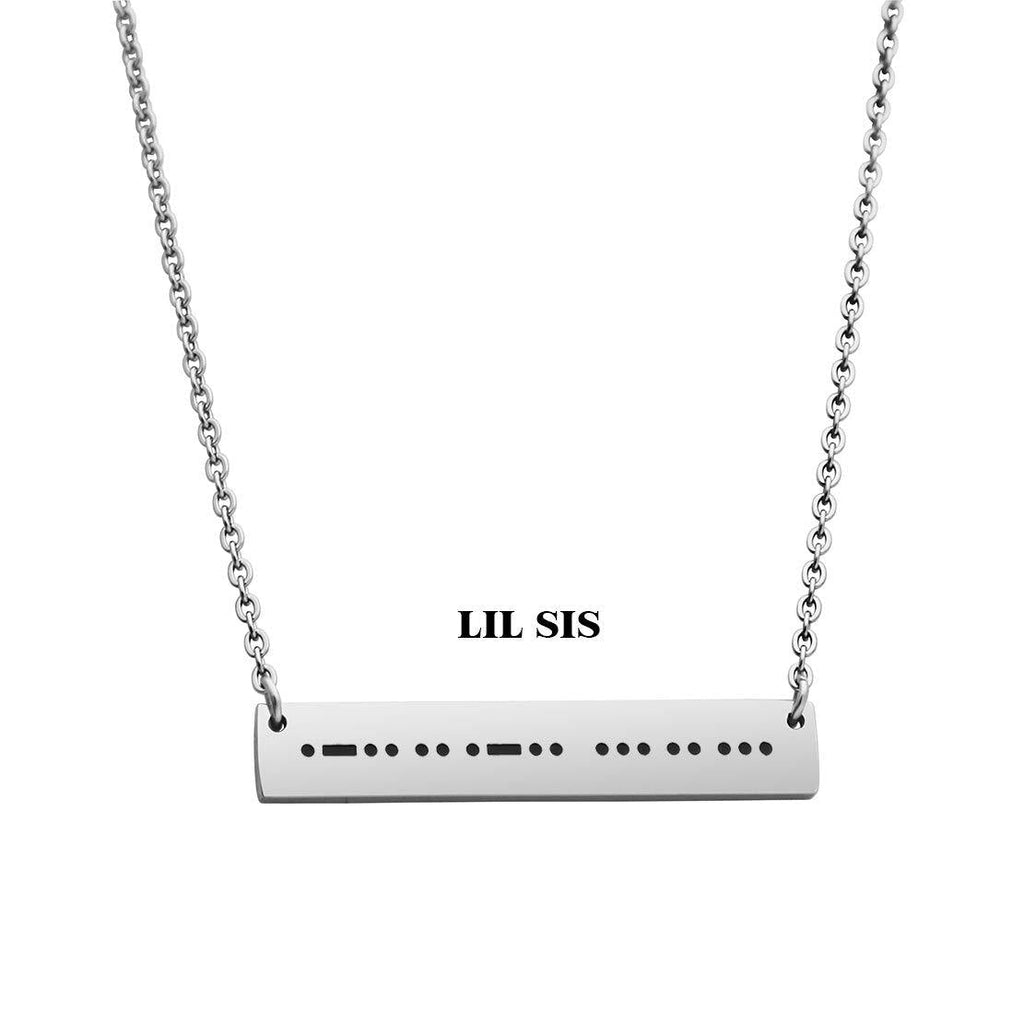 [Australia] - JINGMARUO Morse Code Sister Bar Necklace Big Sis Mid Sis Lil Sis Necklace Set Bridesmaid Sisters Gift Lil Sis--Silver 