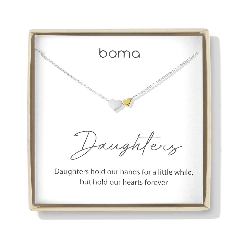 [Australia] - Boma Jewelry Sentiments Collection Daughters Sterling Silver Two Hearts with 14kt Gold Vermiel Necklace, 18 Inches 
