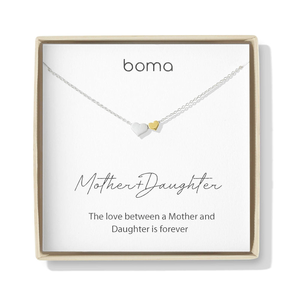 [Australia] - Boma Jewelry Sentiments Collection Mother & Daughter Sterling Silver Two Hearts with 14kt Gold Vermiel Necklace, 18 Inches 