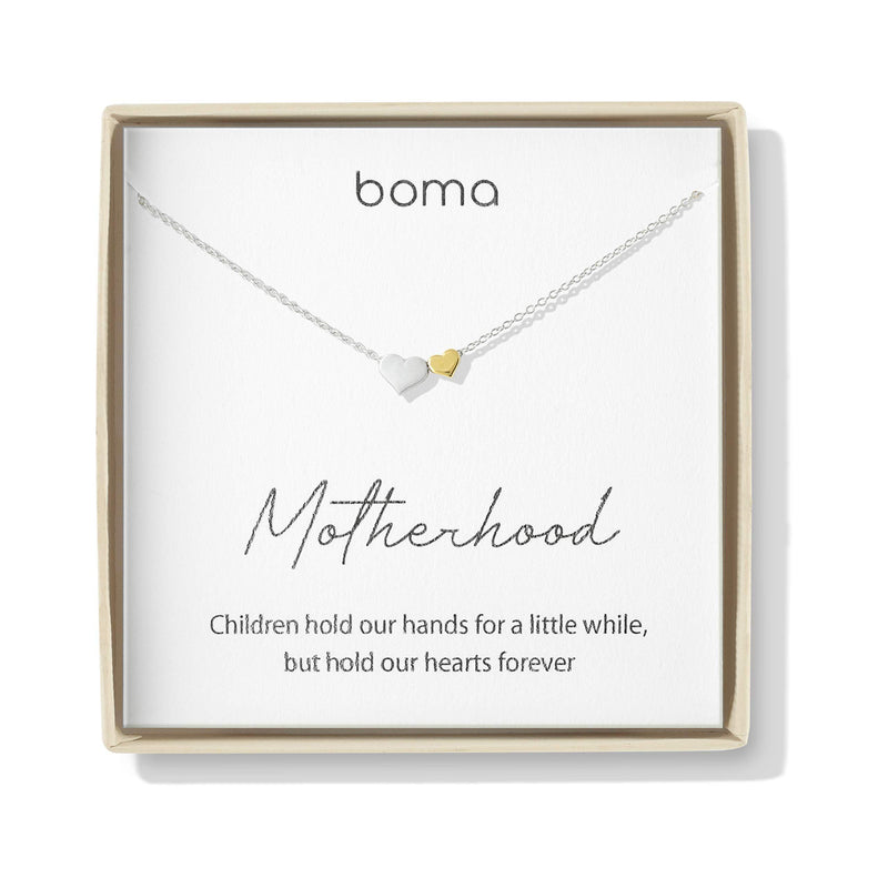 [Australia] - Boma Jewelry Sentiments Collection Motherhood Sterling Silver Two Hearts with 14kt Gold Vermiel Necklace, 18 Inches 