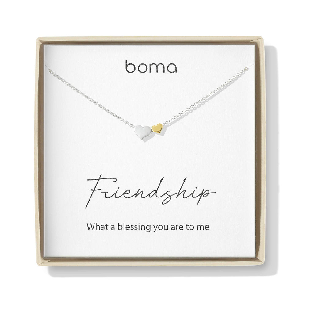 [Australia] - Boma Jewelry Sentiments Collection Friendship Sterling Silver Two Hearts with 14kt Gold Vermiel Necklace, 18 Inches 