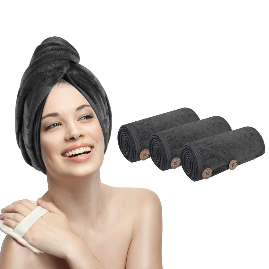 [Australia] - KinHwa Microfiber Hair Towel Wrap for Women Hair Turban for Drying Wet Hair Easy Twist Hair Towels Super Absorbent and Ultra Soft 3 Pack Gray 10"x26" 