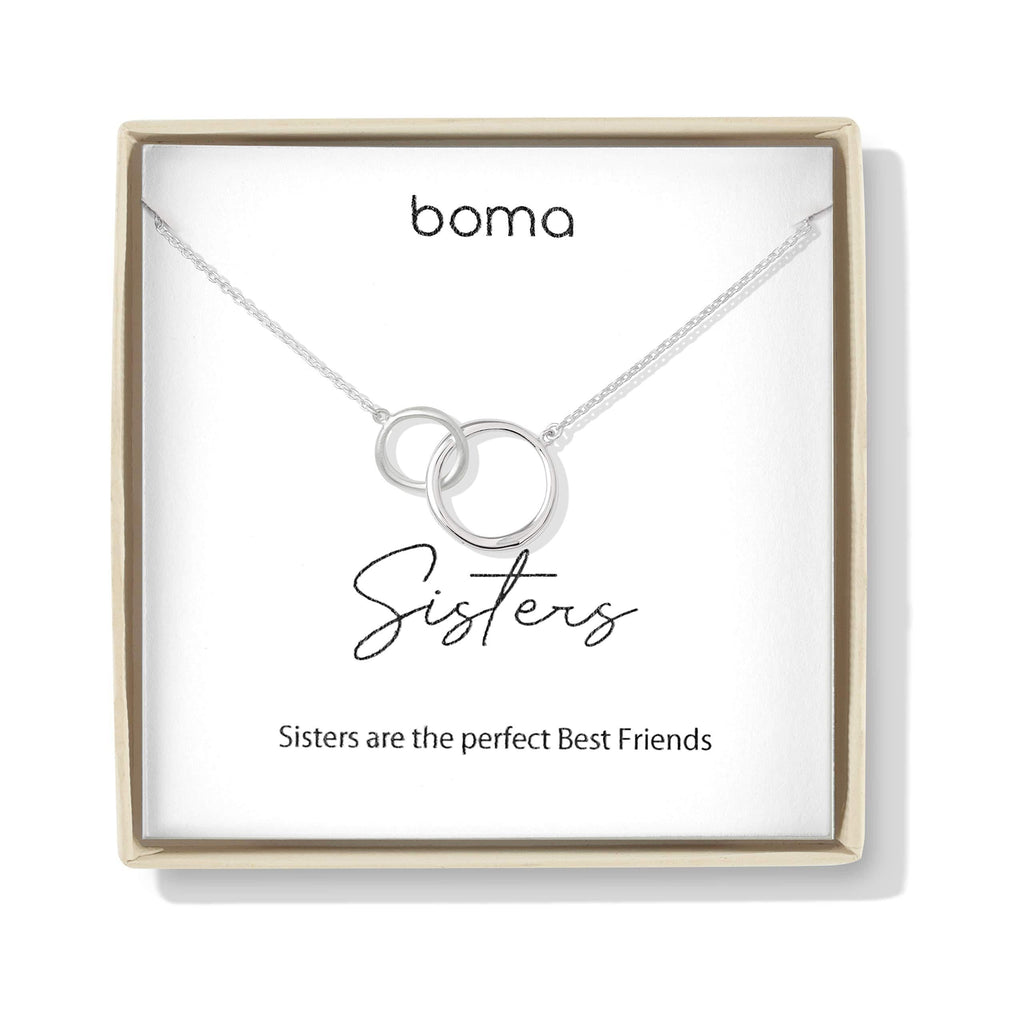 [Australia] - Boma Jewelry Sentiments Collection Sisters Sterling Silver Two Interlocking Circles Necklace, 18 Inches 