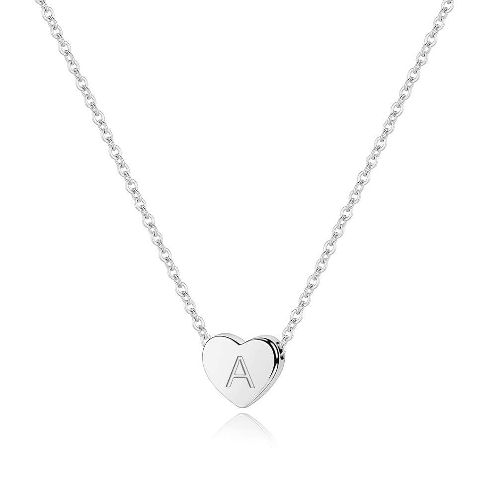 [Australia] - S925 Sterling Silver Heart Initial Necklace - White Gold 14K Gold Plated Silver Heart Initial Necklace for Women Girls Kids, Dainty Letter Tiny Alphabet Initial Necklace for Women Teens Girls Child A-Silver 