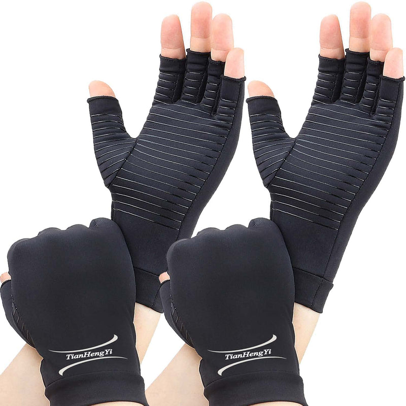[Australia] - 2 Pairs Arthritis Gloves for Women and Men, Copper Infused Compression Gloves, Fingerless Hand Gloves for Carpal Tunnel, RSI Osteoarthritis, Joint Pain,Computer Typing, Hand Support (Black, Large) Black Large (Pack of 4) 