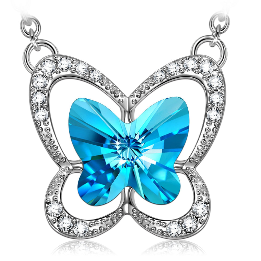 [Australia] - LADY COLOUR Blue Butterfly Stylish Swarovski Crystal Necklace/Bracelet for Women, Hypoallergenic Jewelry Gift Box Packing, Nickel Free Passed SGS Test, Christmas Birthday Gifts for Her Necklace for girls 