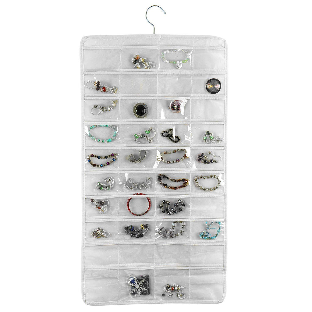 [Australia] - SZFY Hanging Jewelry Organizer, Wardrobe Necklaces Bracelets Earrings Accessories Organizer, 80 Pocket Organizer for Holding Jewelries - White White- 80 Pockets 