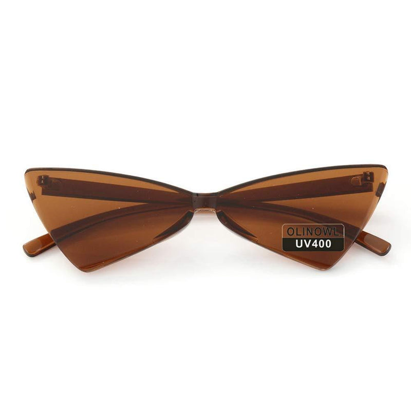 [Australia] - OLINOWL Triangle Rimless Sunglasses One Piece Colored Transparent Sunglasses For Women and Men Coffee 