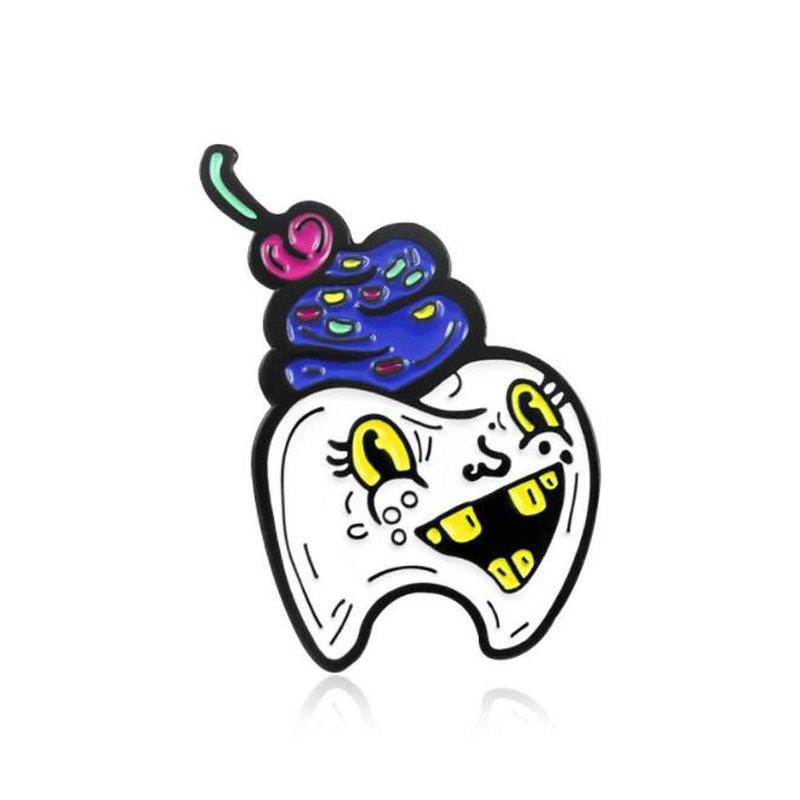 [Australia] - Funny Teeth White Enamel Mr Tooth and Miss Tooth Brooch and Safe Pin 