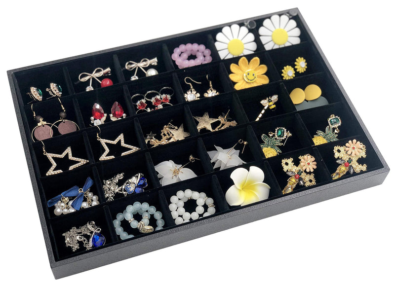 [Australia] - Stratalife Velvet Stackable Jewelry Organizer Tray Removable Jewelry Display Case Storage Showcase in Drawer (30 Grid) 30 Grid 