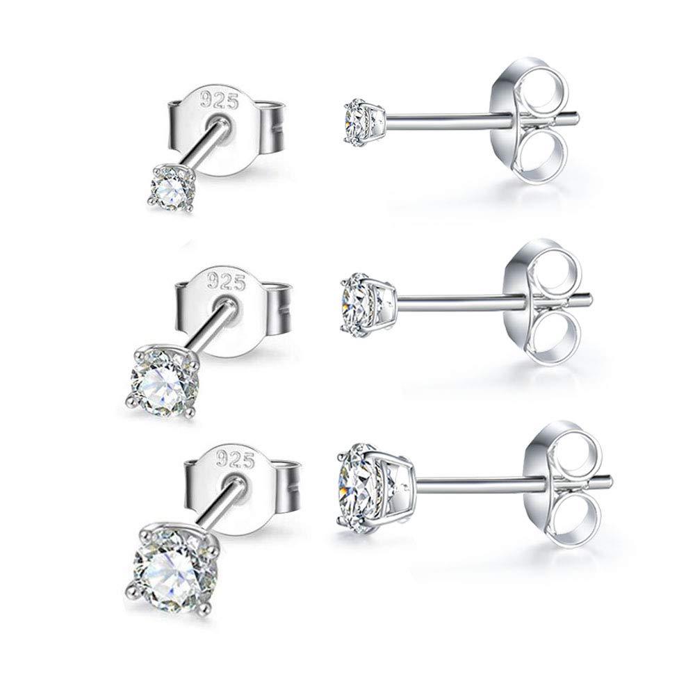 [Australia] - MASOP 2-8mm Sterling Silver Cubic Zirconia Stud Earrings Set Hypoallergenic Tiny Round Ball 14K White Gold Plated Round Cut CZ Simulated Diamond Cartilage Studs for Girls Women Men A# 3Pairs(2/3/4mm) 