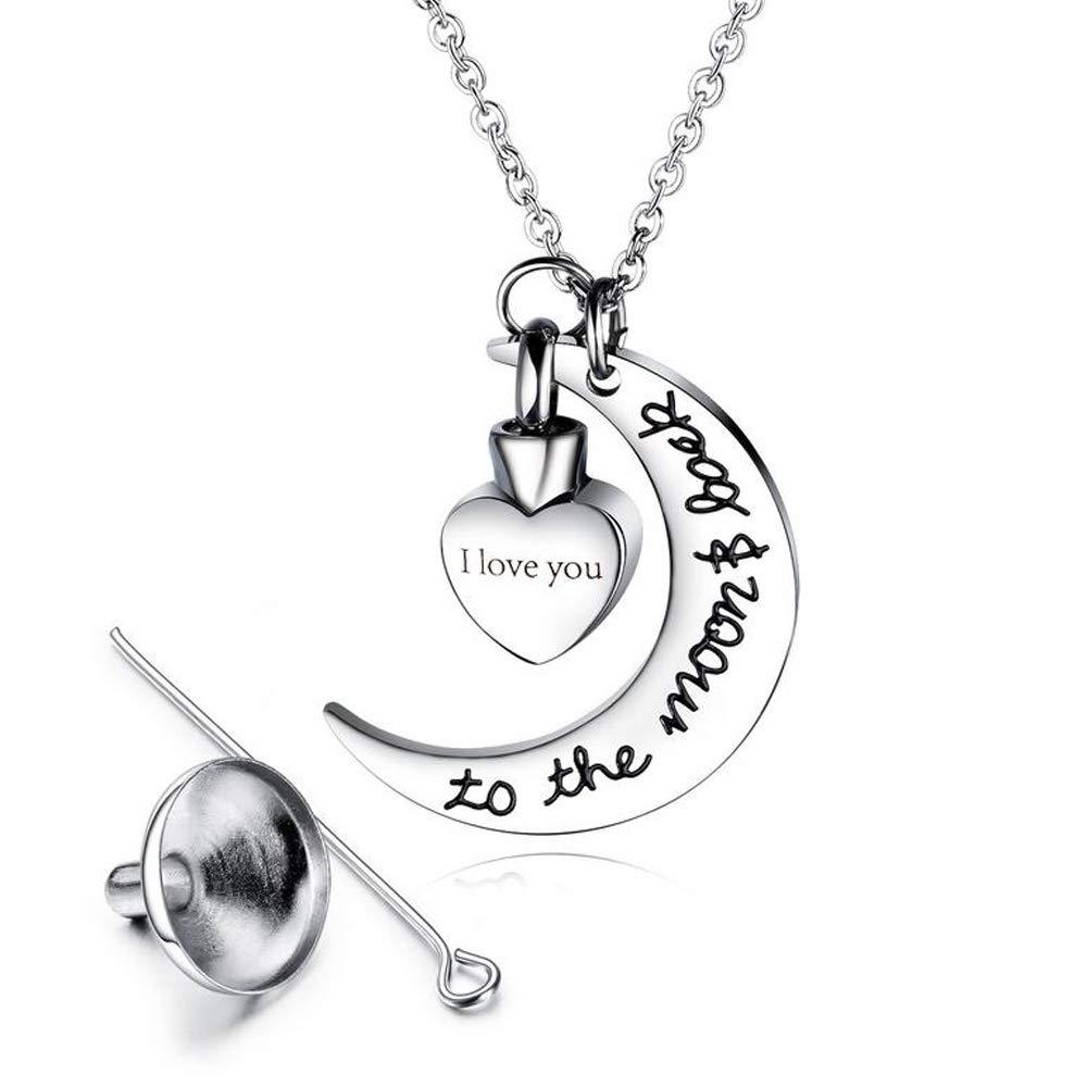 [Australia] - Fomissky Cremation Jewelry Urn Necklaces for Ashes for Women Men, Stainless Steel Keepsake Ashes Necklace Mini Urns for Human Pet Ashes Memorial Gifts Moon & Heart-I love you to the moon & back 