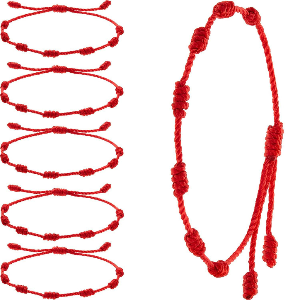 [Australia] - 6 Pieces Summer String Bracelets Red Bracelet Red Cord Bracelet Adjustable Kabbalah Red Knot String Bracelet Amulet for Protection, Evil Eye and Good Luck for Friendship Family Presents, 7 Knots Style 