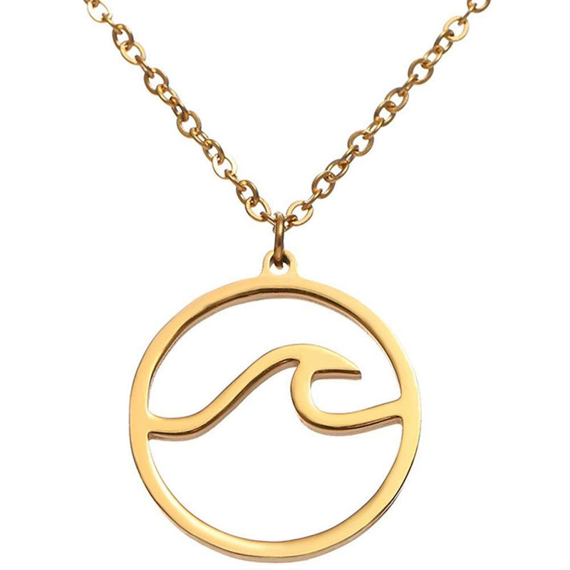 [Australia] - Stainless Steel Sea Ocean Wave Statement Collar Holiday Vacation Pendant Necklace Gold 