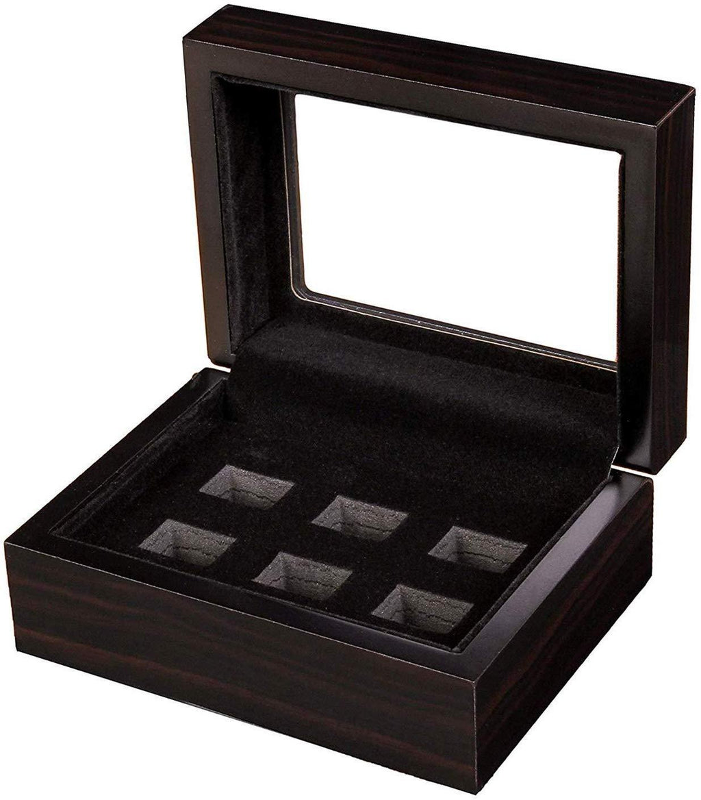[Australia] - RECHIATO Sports Ring Display Case Sports Ring Storage Box Wooden Black Velvet Lining Flat 6 Slots, Flat 