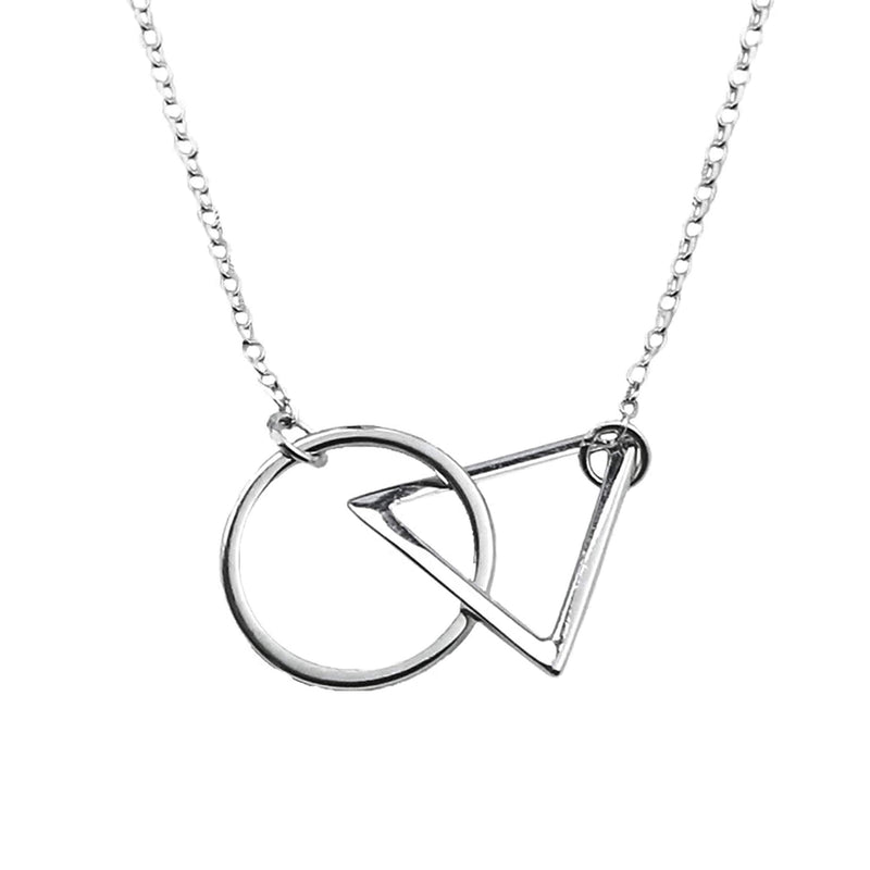 [Australia] - Hiqmic 925 Sterling Silver Gold Plated Fashion Circle Triangle Clasped Ring Necklace Pendant 15.5"-18" White 