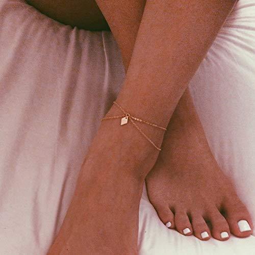 [Australia] - Aluinn Star Layered Anklet Simple Sequins Ankle Bracelet Gold Anklet Chain for Women and Teen Girls 