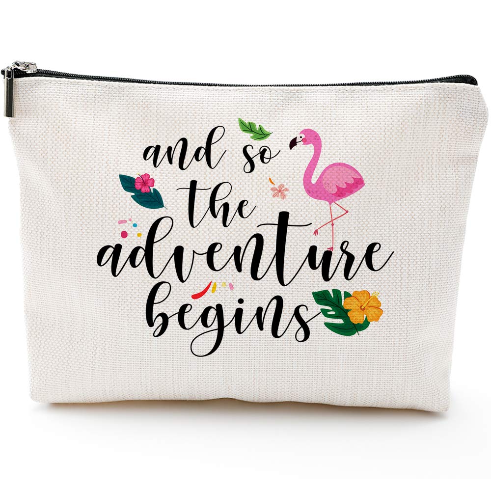 [Australia] - So Adventure Begins Wedding Gifts for Bride Cosmetic bag Bachelorette Party Gift Personalized Travel Makeup Bag Flamingo 