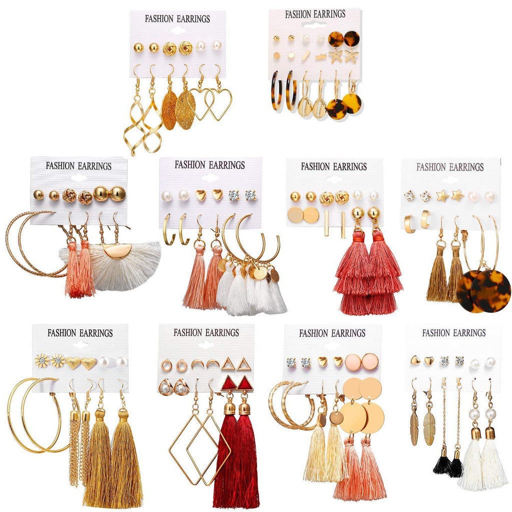[Australia] - 63 Pairs Colorful Earrings with Tassel Earrings Layered Ball Dangle Hoop Stud Jacket Earrings for Women Girls Jewelry Fashion and Valentine Birthday Party Gift 