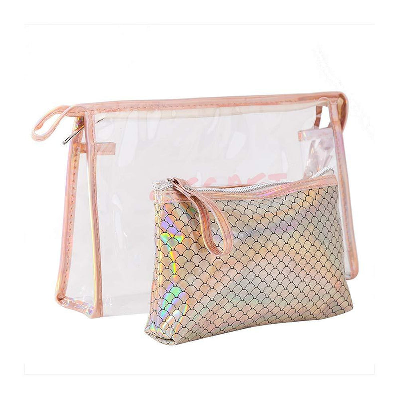 [Australia] - 2 PCS Waterproof Travel Cosmetic Pounch Makeup Laser Bag Cosmetic Organizer Toiletry Bag Set for Women Girls (Gold) Gold 