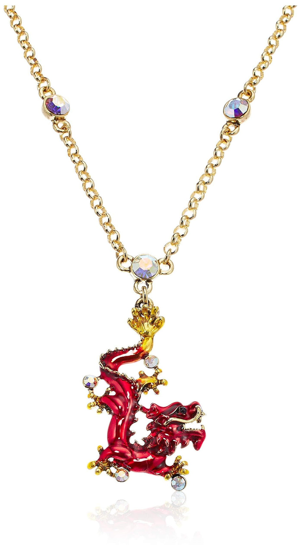 [Australia] - Superchic Red and Blue Enamel Chinese Dragon Necklace Embedded with Austrian Crystals and Gold Plating (Blue) 