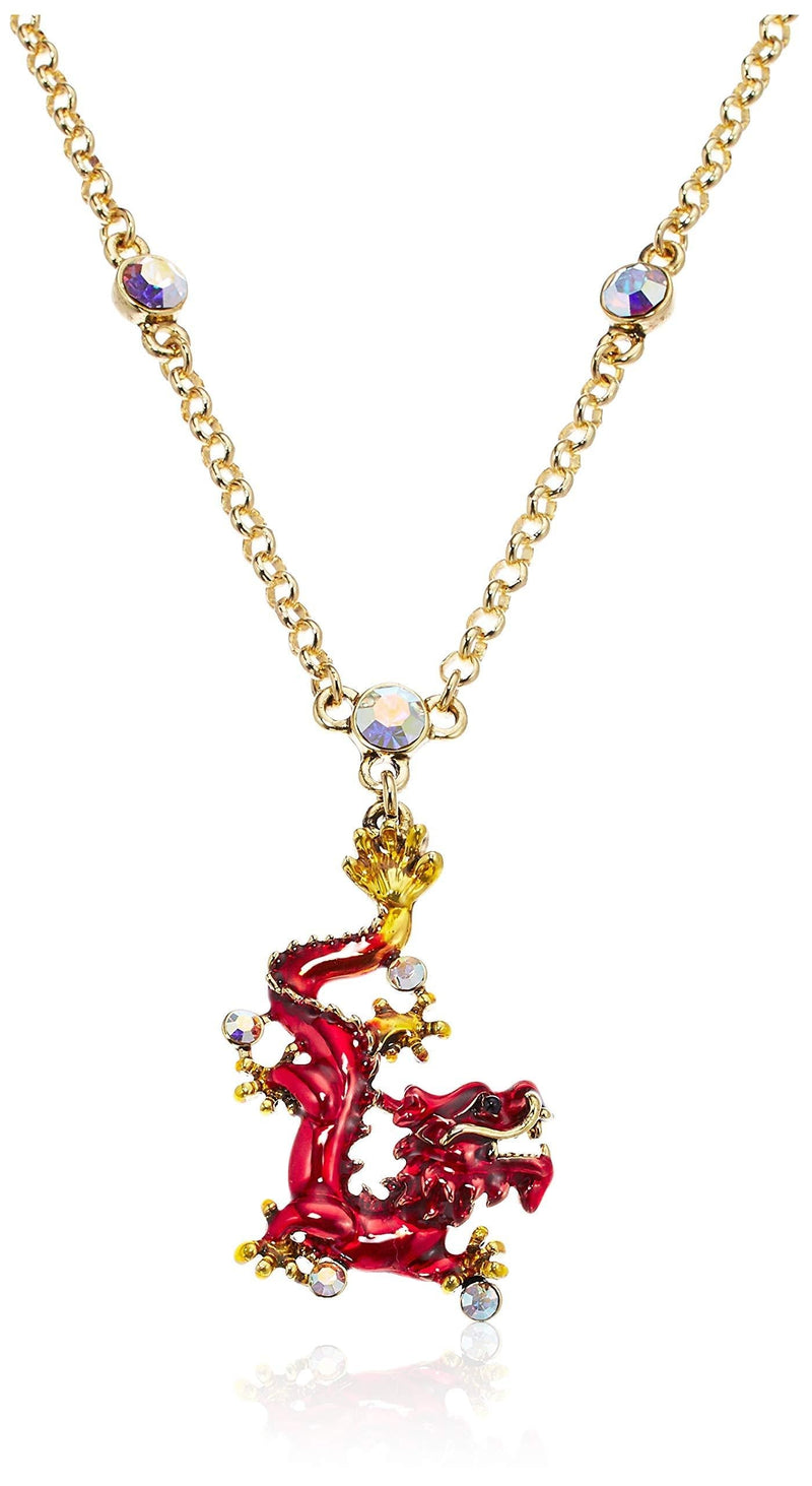 [Australia] - Superchic Red and Blue Enamel Chinese Dragon Necklace Embedded with Austrian Crystals and Gold Plating (Blue) 